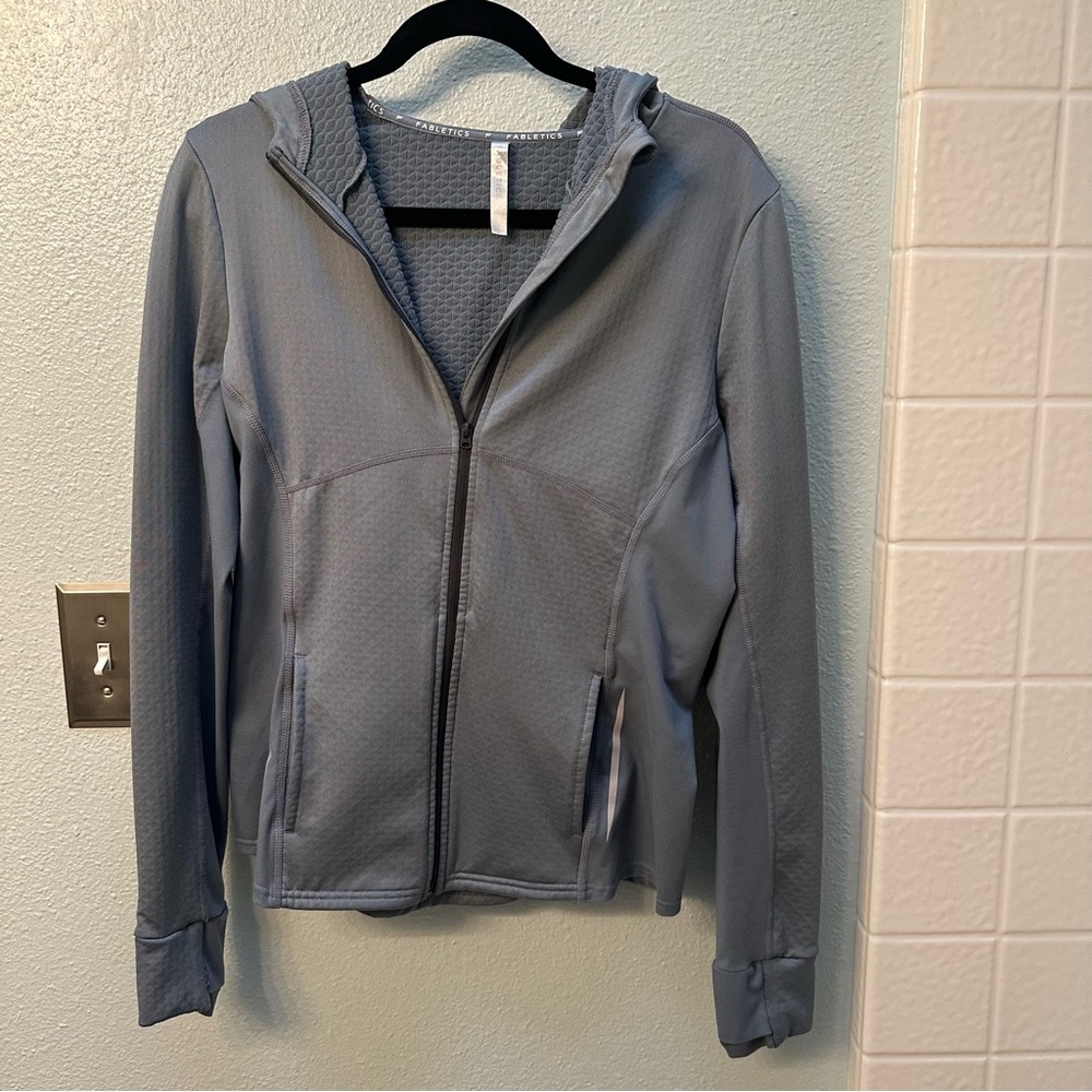 Fabletics Women's Gray Tech Knit Full Zip Hoodie Size L